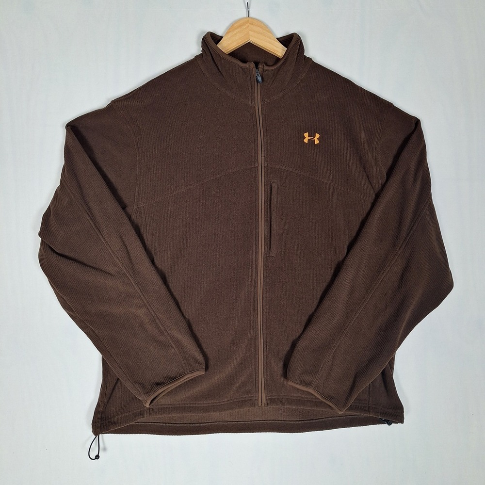 Under Armour Full Zip Textured Fleece Jacket Embroidered Logo Brown XL